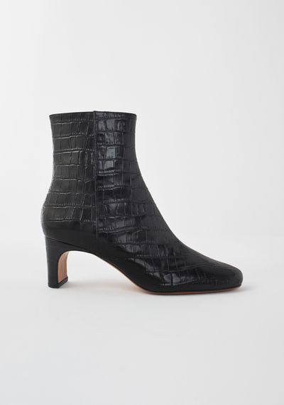 Croc-Effect Embossed Leather Boots