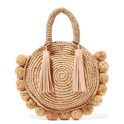 Circle Pompom-Embellished Leather-Trimmed Straw Tote from Loeffler Randall