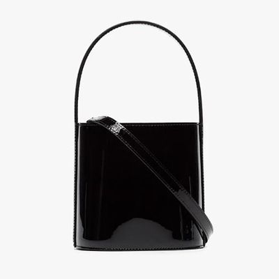 Black Bisset Patent Leather Bucket Bag from Staud