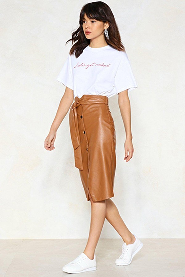 Snap To It Vegan Leather Skirt from Nasty Gal