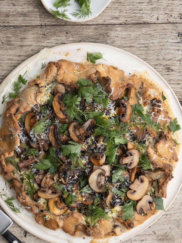 Buckwheat Galette Filled With Mushrooms, Ricotta, Lemon Zest & Spring Green Herbs  
