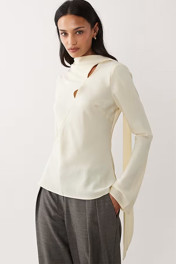 Cut Out Long Sleeve Top With Scarf Detail from Mango