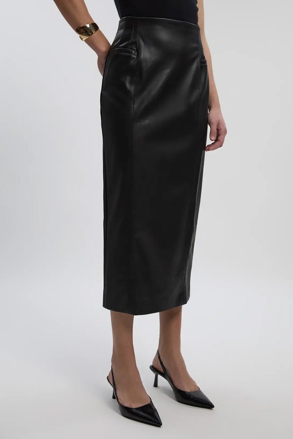 Faux Leather Seam Waist Detail Pencil Midi Skirt from Karen Millen