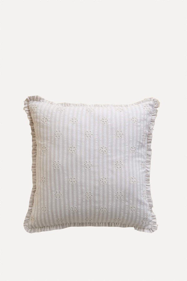 Pure Cotton Broderie Frill Cushion