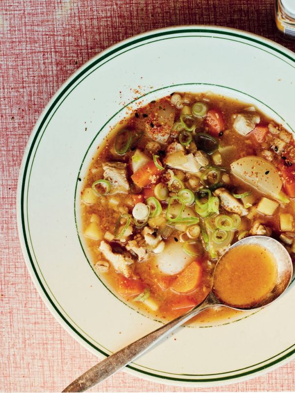 Chicken, Root Vegetable & Pearl Barley Miso Soup