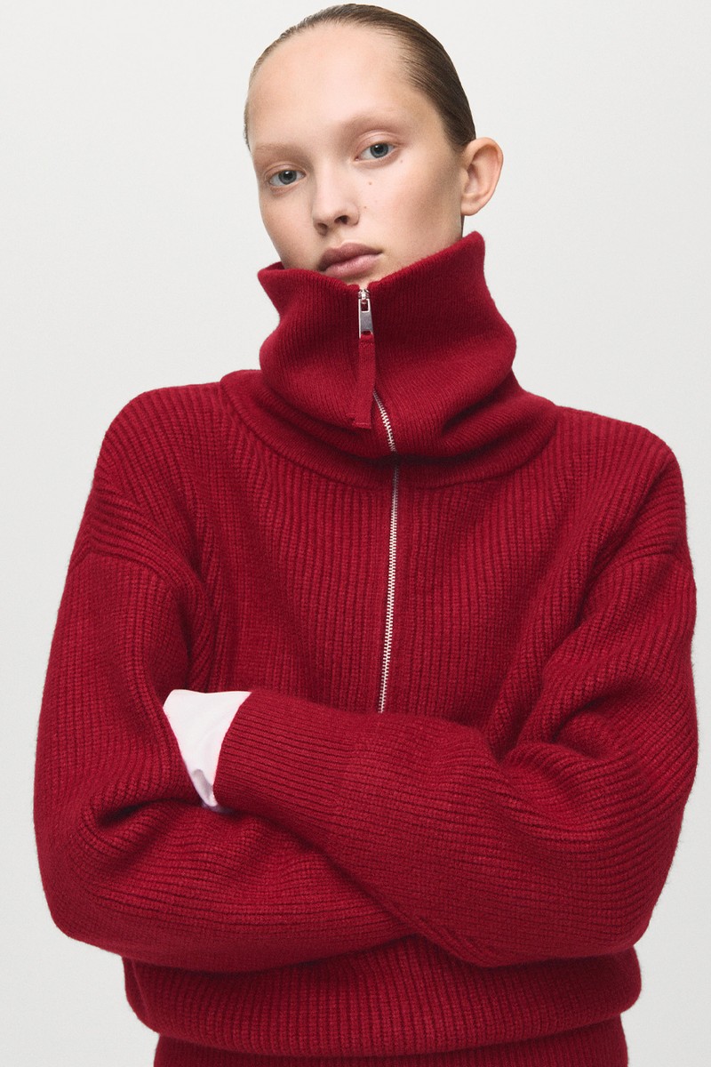 Sweater With Funnel Neck & Zip