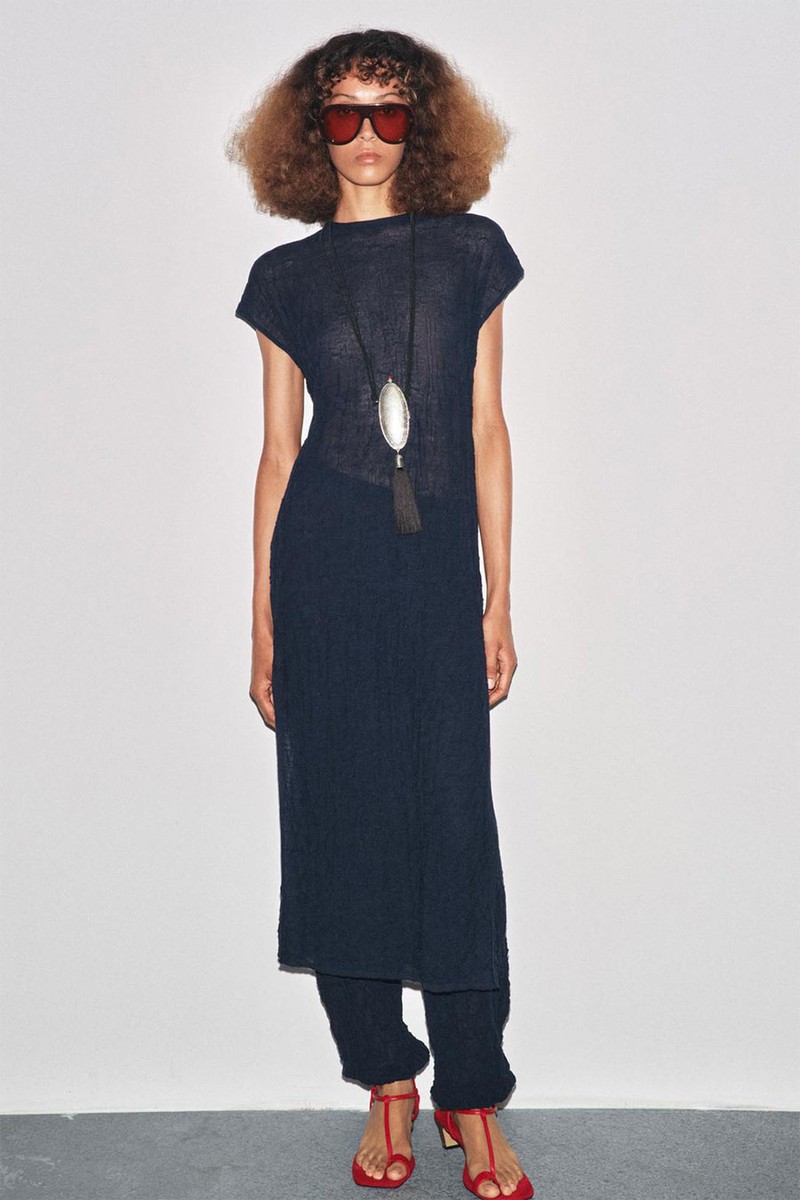 Fine Knit Crinkled Midi Dress