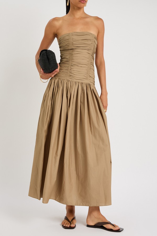 Strapless Drop Waist Cotton-Poplin Midi Dress from MATTEAU