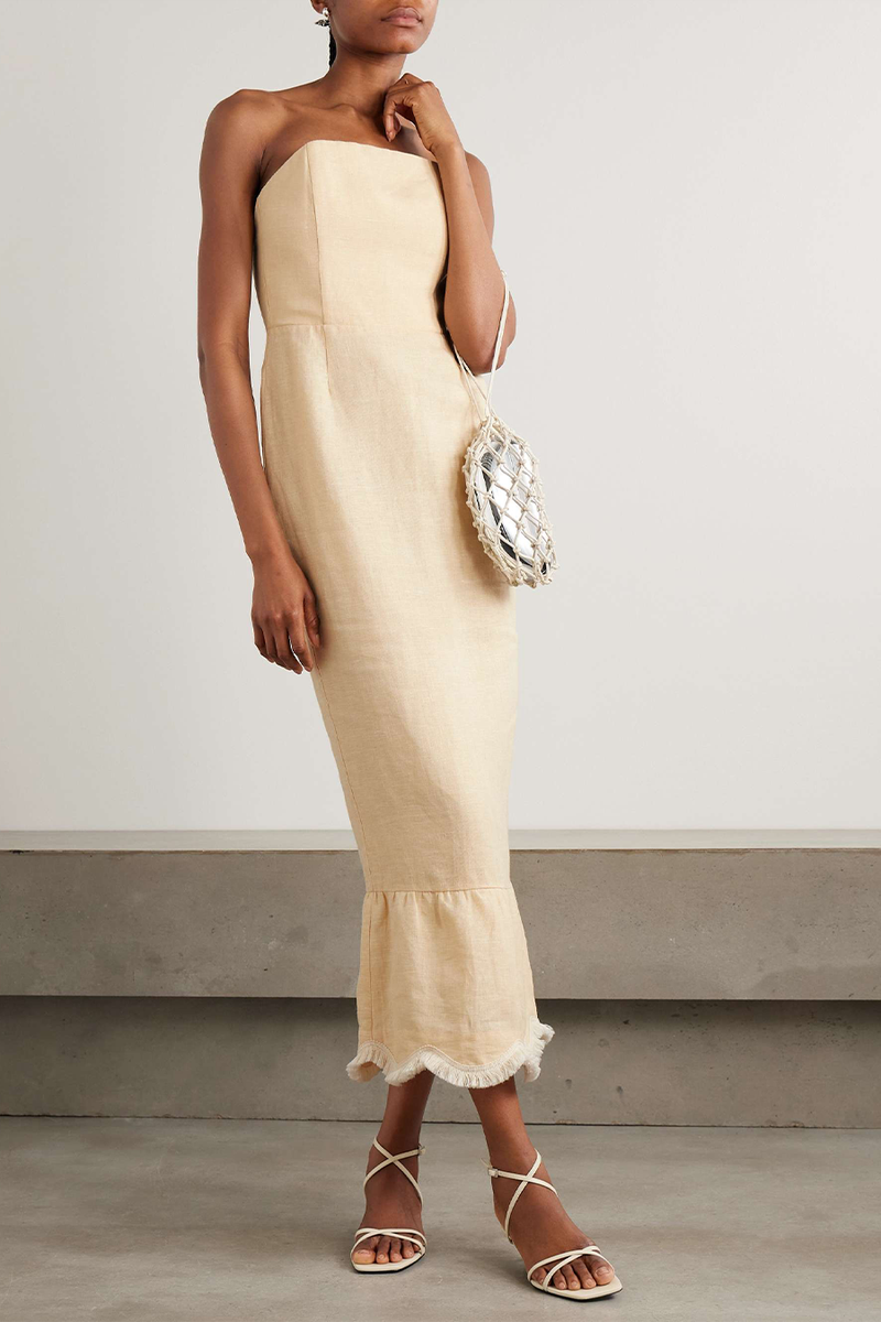 Essie Fringed Linen Maxi Dress from Posse