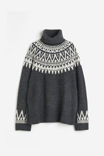 Jacquard Knit Polo Neck Jumper