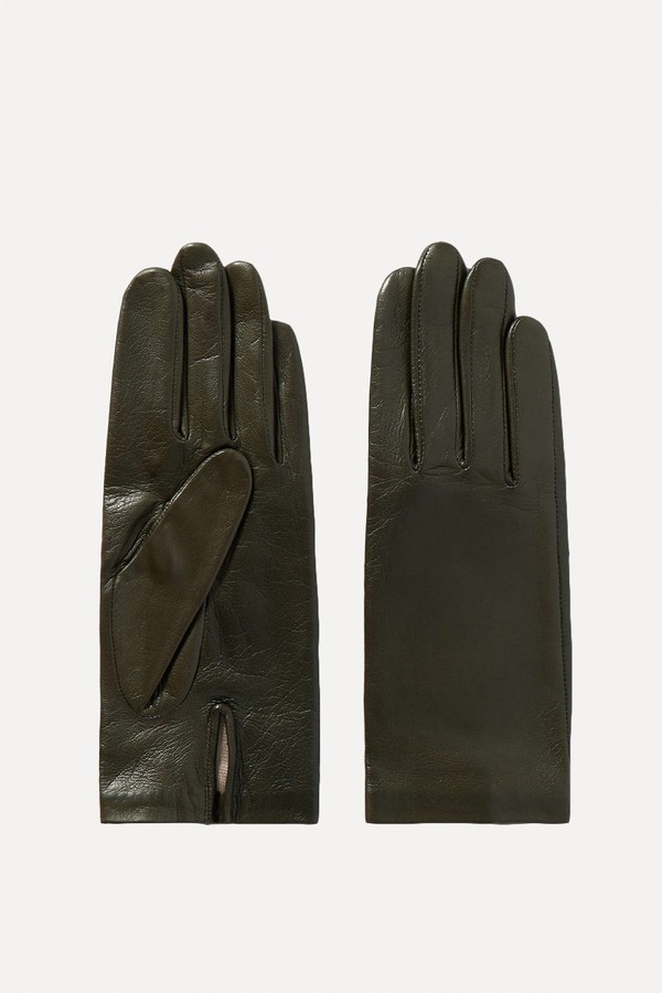 Kate Crinkled-Leather Gloves from Agnelle