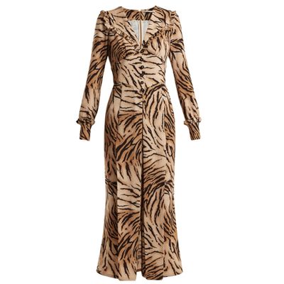 Tiger-Print V-Neck Dress from Alessandra Rich 