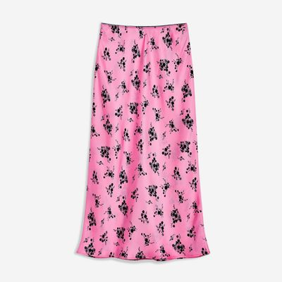 Floral Satin Bias Midi Skirt