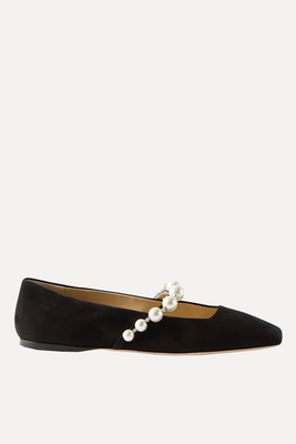 Ade Faux Pearl-Embellished Suede Ballet Flats from Jimmy Choo