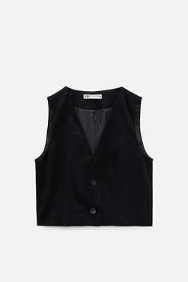 Cropped Waistcoat In Rustic Fabric from Zara
