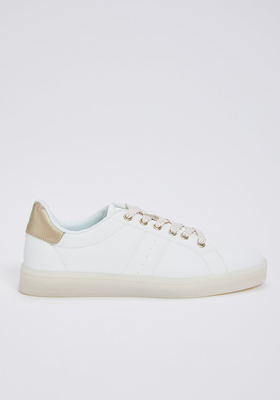 White Lace Up Faux Leather Trainers
