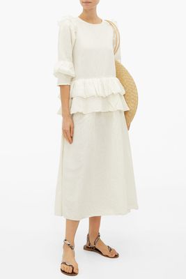 Tulsi Ruffled Linen Blend Midi Dress from Story MFG