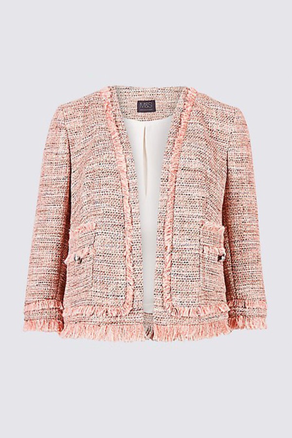 Cotton Blend Textured Fringe Blazer