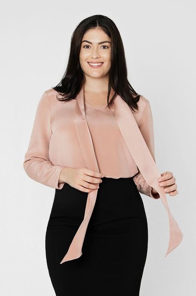 Midnight Pink Crepe De Chine Neck Tie Blouse