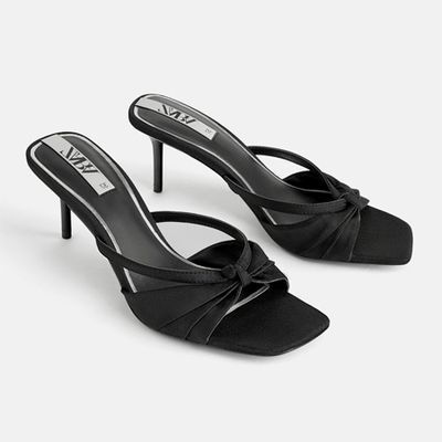 Pleated Mid-Heel Sandals