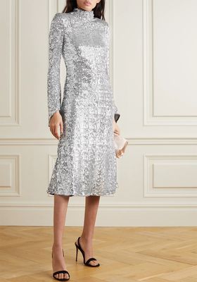 Gatsby Sequined Crepe Turtleneck Midi Dress from Rebecca Vallance