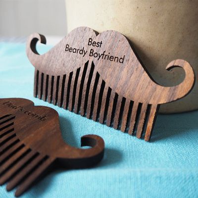 Personalised Wooden Moustache Beard Comb from Woodpaperscissorsuk