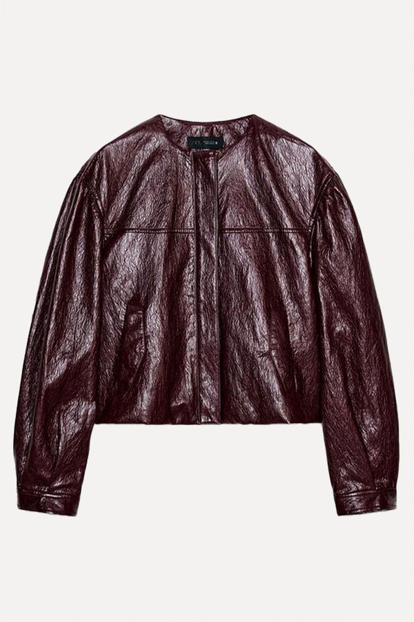 Faux Leather Puff-Ball Bomber Jacket from Zara