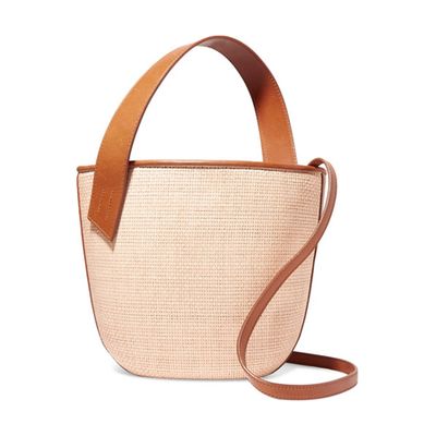 Leather-Trimmed Woven Raffia Shoulder Bag from TL-180