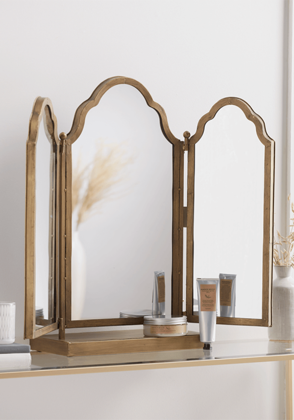 Folding Table Mirror Brass