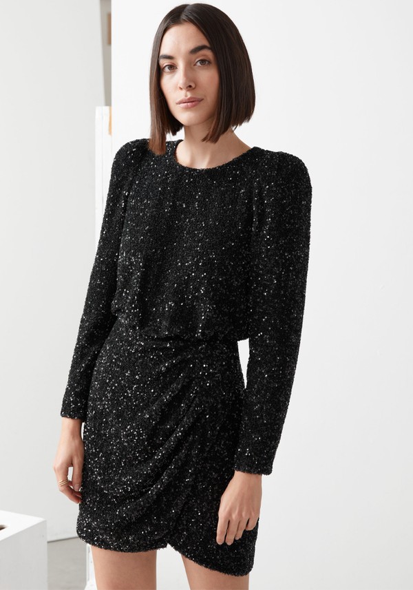 Padded Shoulder Sequin Dress