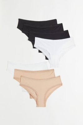 John Lewis Cotton Blend Short Knickers, Pack of 5, White/Almond/Black