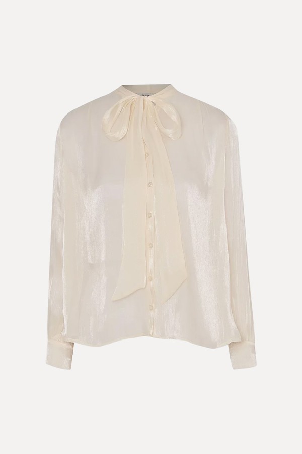 Bow Tie Neck Button Through Blouse