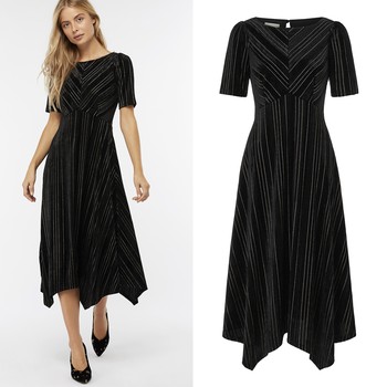 Martha Stripe Velvet Midi Dress