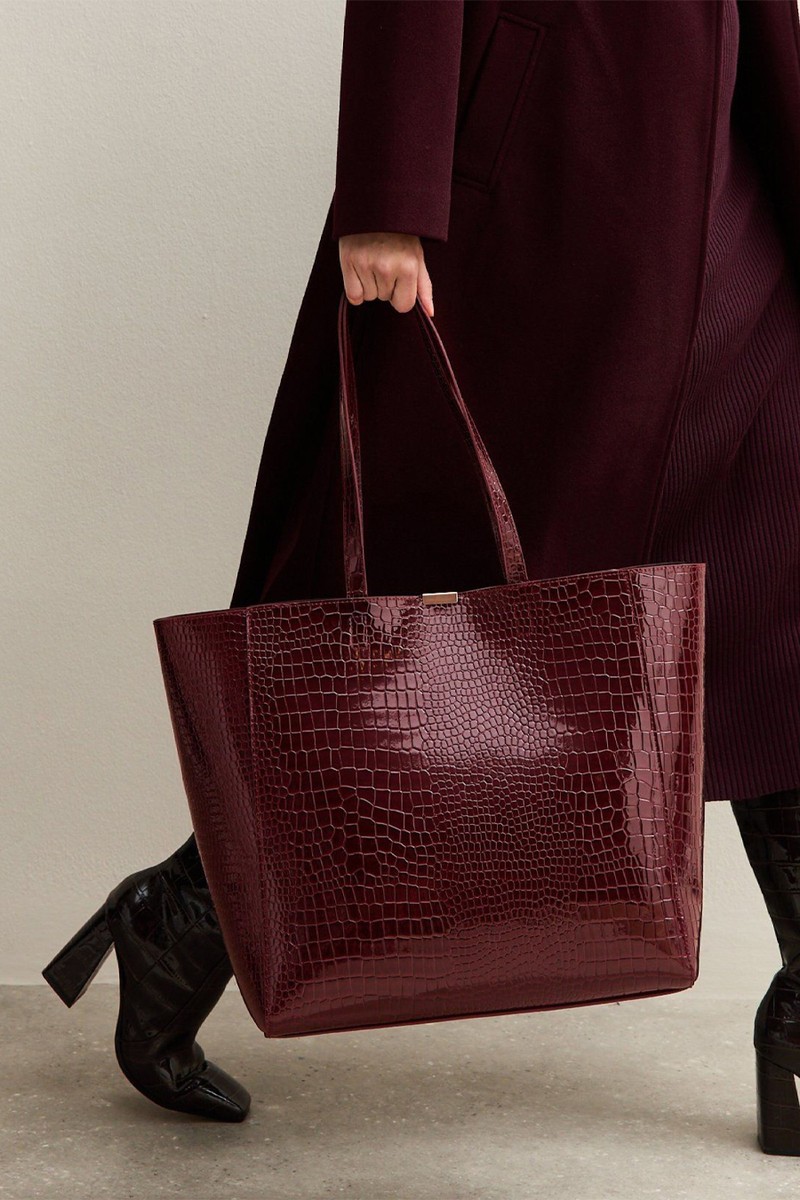 Faux Patent Leather Crocodile Effect Tote