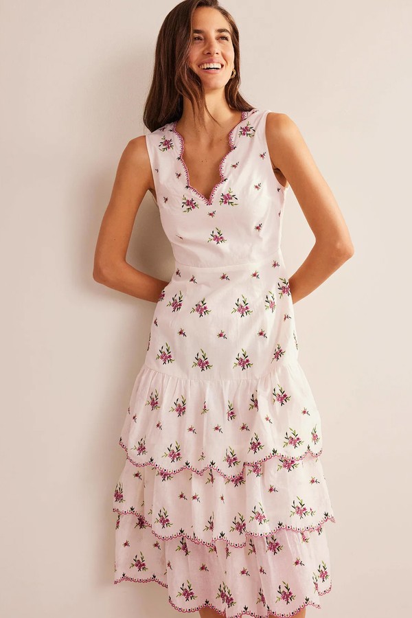 Embroidered Tiered Midi Dress