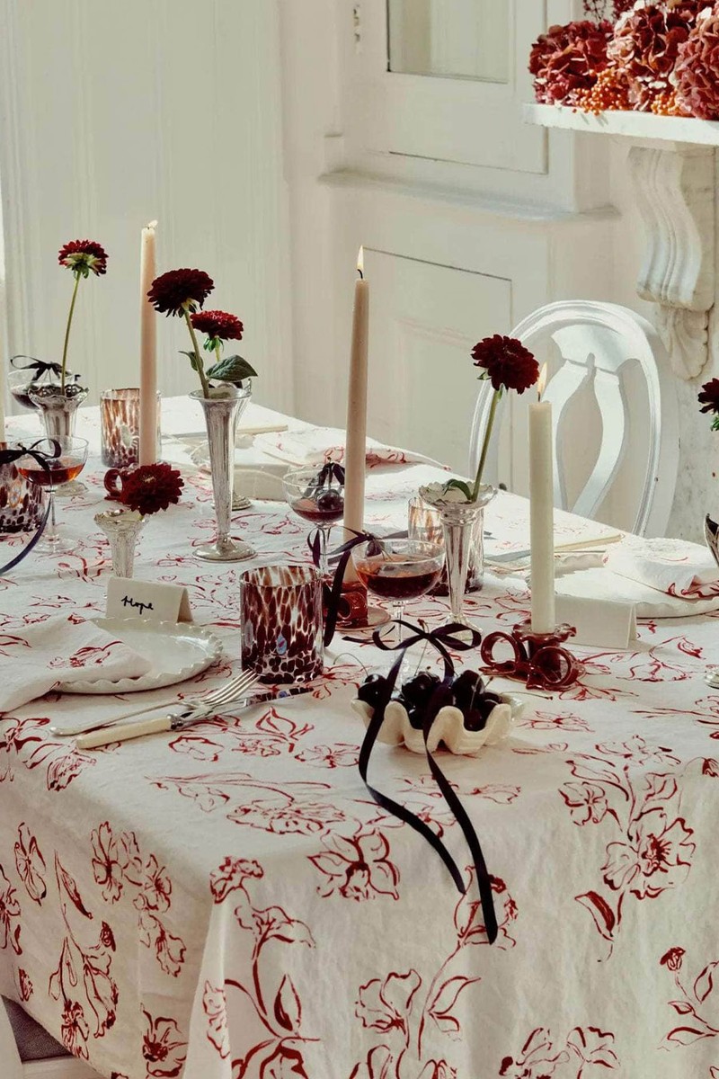 Wild Bloom Cherry Linen Tablecloth from By Hope