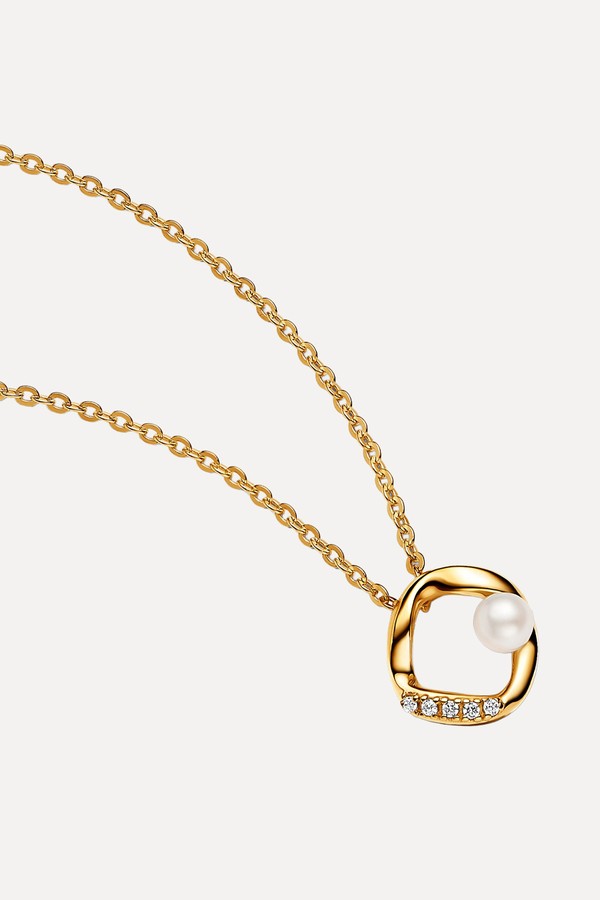 Organically Shaped Pavé Circle & Treated Freshwater Cultured Pearl Collier Necklace