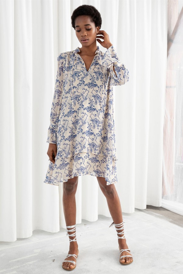 Ruffle Collar Cloud Print Mini Dress