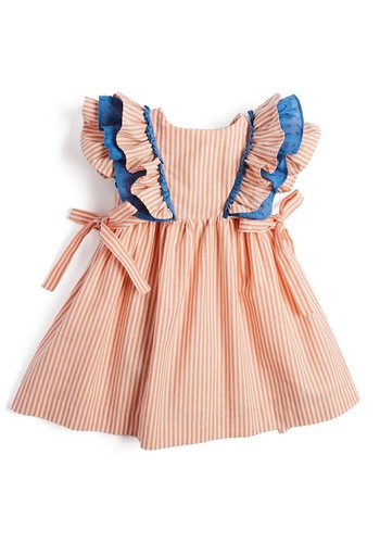 Coral Striped Ruffle Dress from Pepa & Co