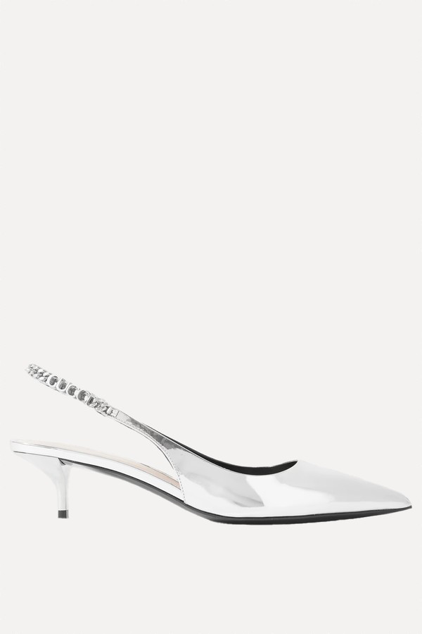 Signoria Embellished Mirrored-Leather Slingback Pumps from GUCCI