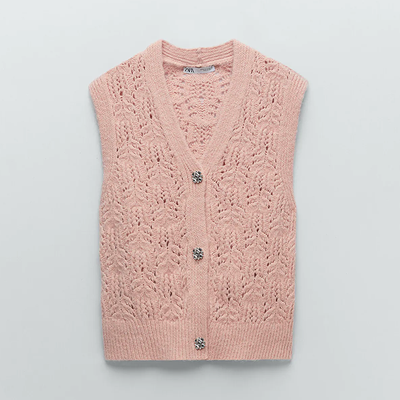 Knit Waistcoat With Bejewelled Button from Zara