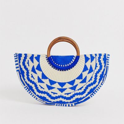  Blue Woven Embroidered Moon Grab Clutch Bag from Accessorize