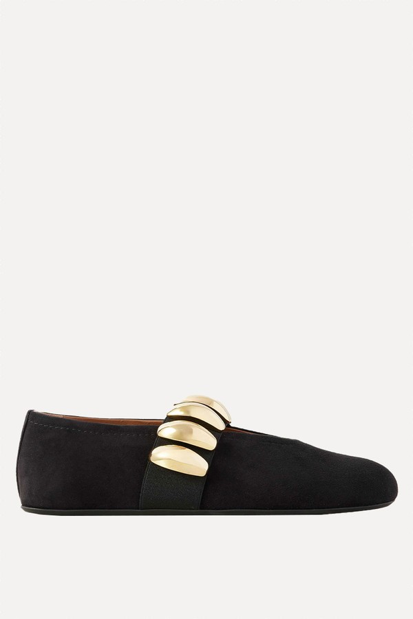 Embellished Suede Ballet Flats from Alaïa