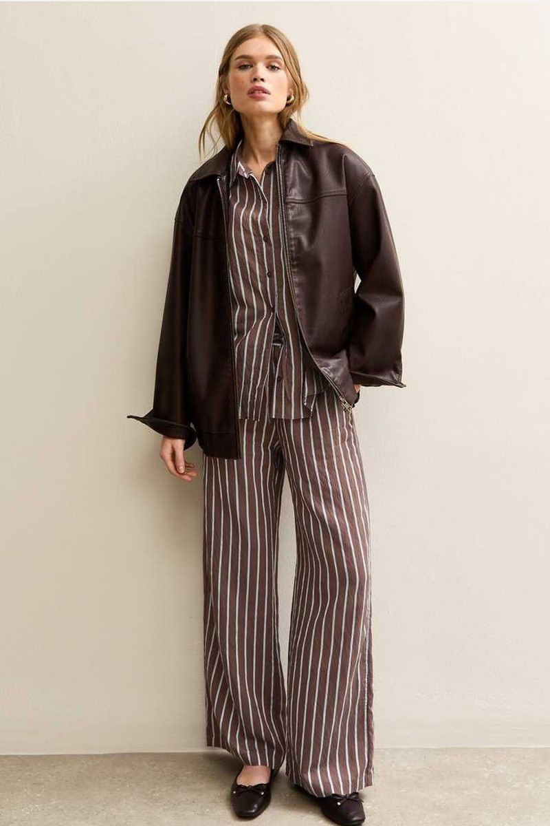 Striped Drawstring Wide Leg Trousers