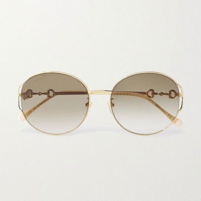 Horsebit Oversized Round-Frame Gold-Tone Sunglasses from Gucci