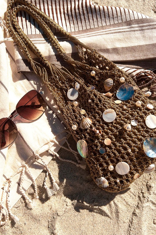 Woven Shell Embellished Grab Bag