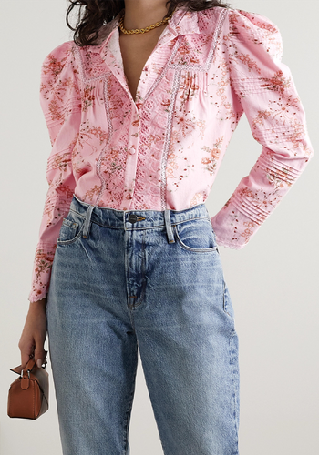 Laredo Crochet-Trimmed Floral-Print Cotton-Twill Blouse from LoveShackFancy