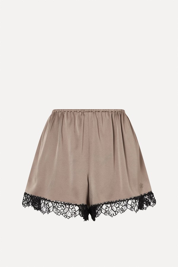 Lace-Trimmed Embroidered Satin Shorts from Stella McCartney