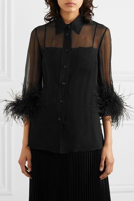 Feather-Trimmed Silk-Georgette Blouse from Prada