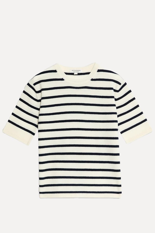 Pure Cashmere Striped Crew Neck Knitted Top